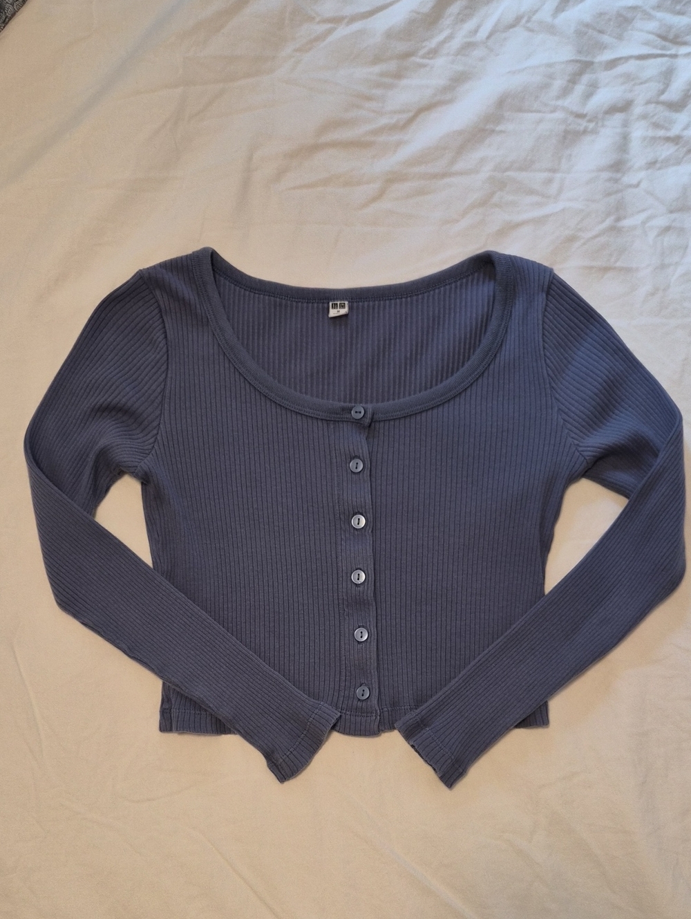 Uniqlo Ribbed Button-Front Long Sleeve Top - Slate Blue